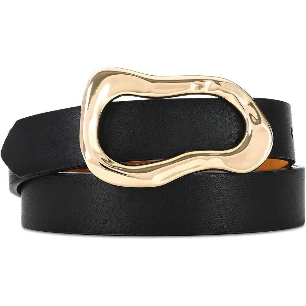 Women's Black Stylish Gold Buckle Fashion Leather Waist Belt Perfect For Jeans